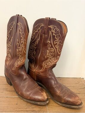 Vintage Lucchese 1883 Brown Leather Western Cowboy Boots size 9.5